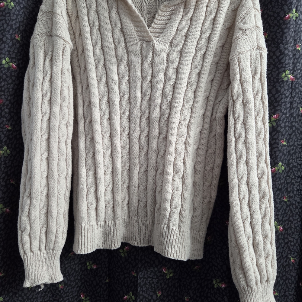 SOLD SHEIN Cream Cable Knit V-Neck Sweater
